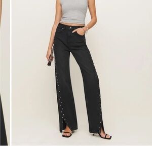 Reformation Black Wide Leg Jeans with Stud Accents